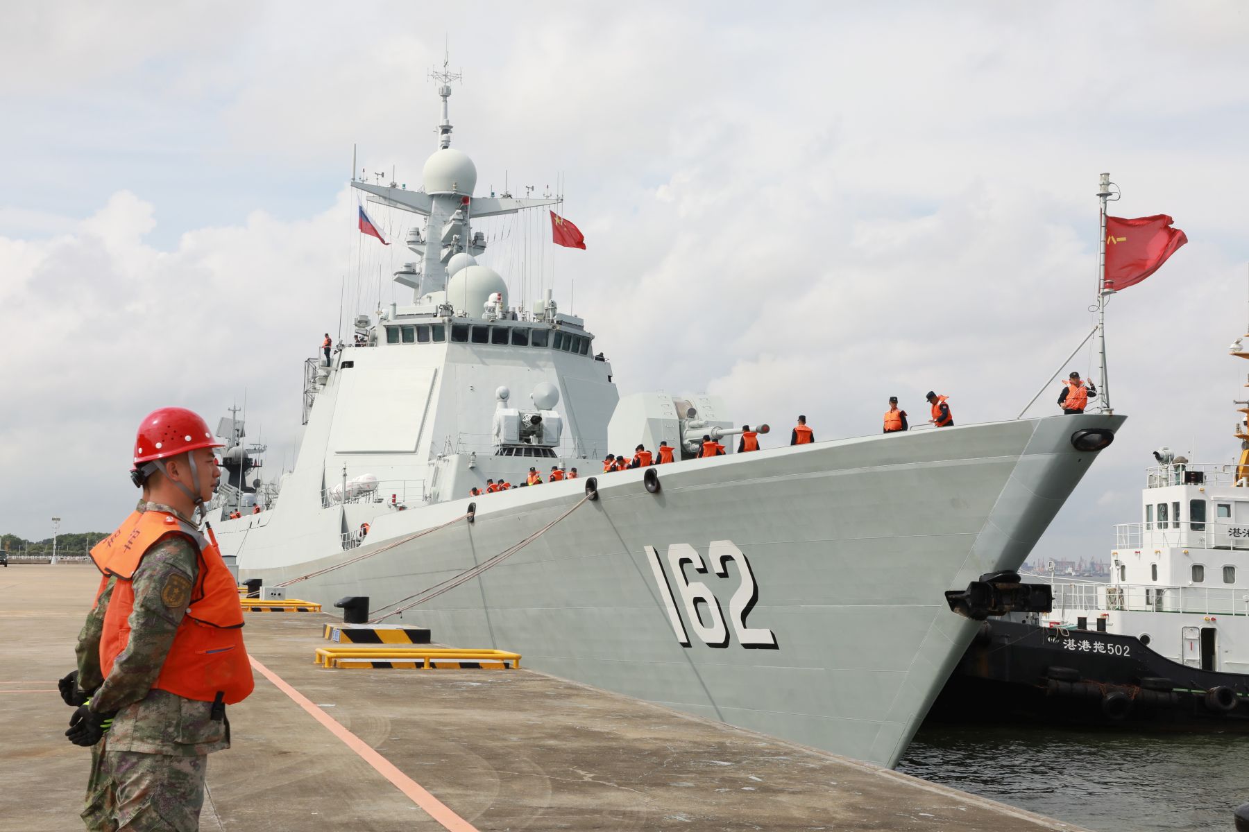 epa11480059 The Chinese guided-missile destroyer Nanning at a naval port in Zhanjiang, south China's Guangdong Province, 15 July 2024. Chinese and Russian fleets set sail from a naval port in Zhanjiang, south China's Guangdong Province, on 15 July for a three-day maritime exercise. As a key part of an ongoing China-Russia joint exercise, the drill will include subjects such as anchorage defense, joint reconnaissance and early warning, joint search and rescue, and joint air defense and missile defense, according to a military source. Live weapon firing will be conducted to test the results of previous discussions and exchanges during the planning phase, the source said. Zhang Xiaogang, spokesperson for the Ministry of National Defense, announced on Friday that Chinese and Russian armed forces started 'Exercise Joint Sea-2024' in the waters and airspace near Zhanjiang. The exercise is scheduled to last until around mid-July.  EPA/XINHUA / LIU FANG CHINA OUT / UK AND IRELAND OUT  /       MANDATORY CREDIT EDITORIAL USE ONLY EDITORIAL USE ONLY