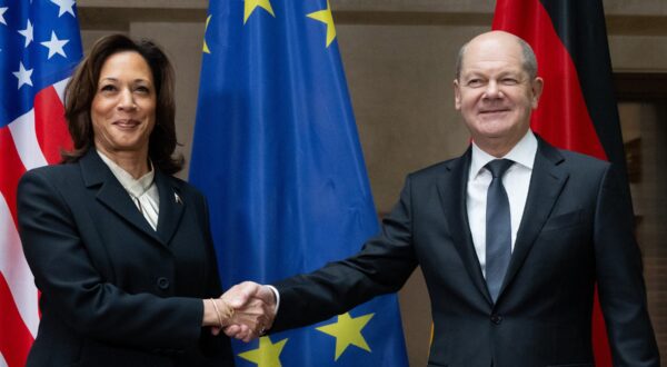 German Chancellor Olaf Scholz shakes hands with US Vice President Kamala Harris prior bilateral talks at the Munich Security Conference (MSC) in Munich, southern Germany on February 17, 2024.  The 60th Munich Security Conference (MSC) will run from February 16 to 18, 2024.,Image: 847568705, License: Rights-managed, Restrictions: , Model Release: no, Credit line: Sven Hoppe / AFP / Profimedia