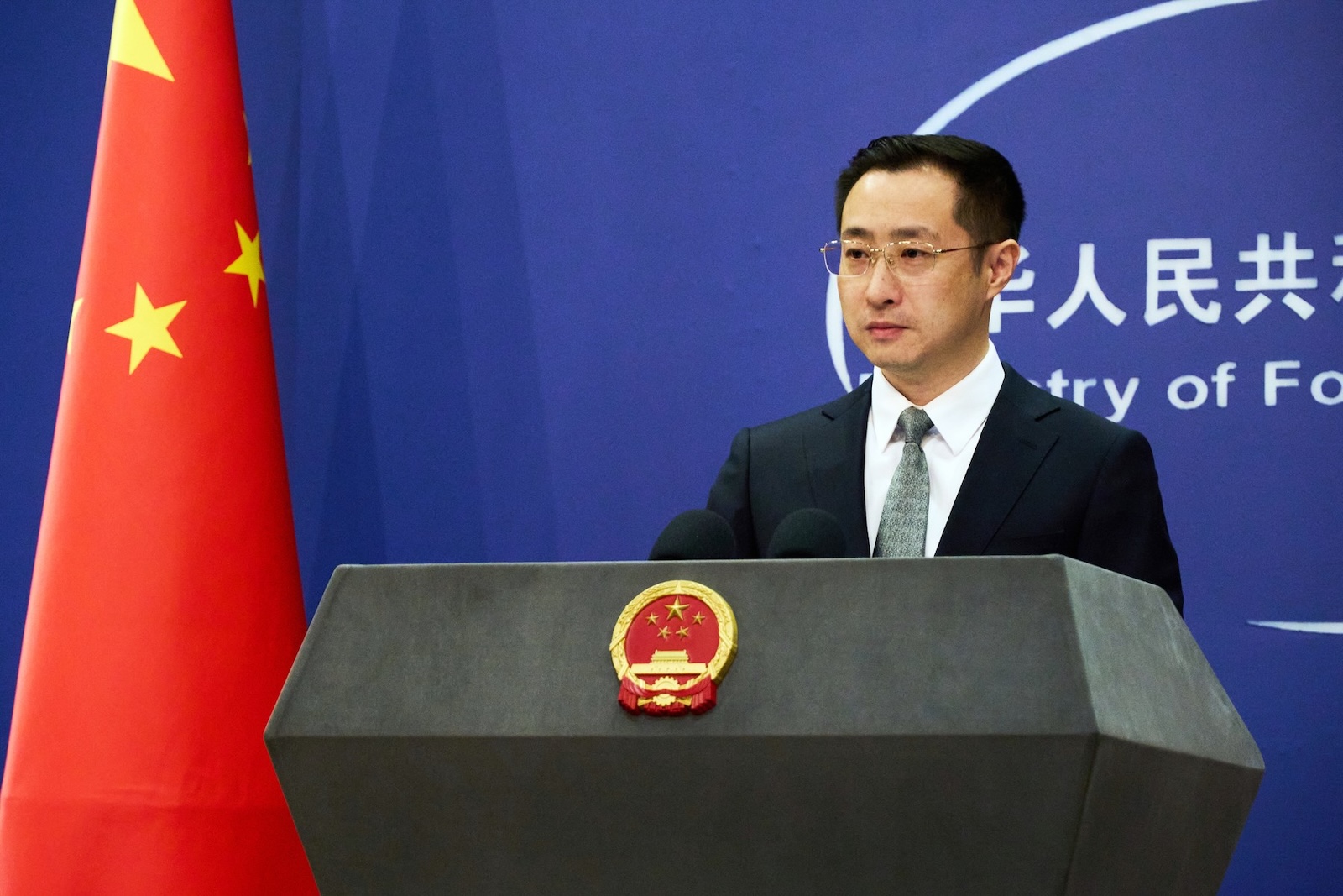 8644786 18.03.2024 Lin Jian, the new Chinese Foreign Ministry Spokesperson and Deputy Director General of the Department of Press, Communication and Public Diplomacy, talks to the media during a regular news conference, in Beijing, China.,Image: 858005006, License: Rights-managed, Restrictions: Editors' note: THIS IMAGE IS PROVIDED BY RUSSIAN STATE-OWNED AGENCY SPUTNIK., Model Release: no, Credit line: Anna Ratkoglo / Sputnik / Profimedia