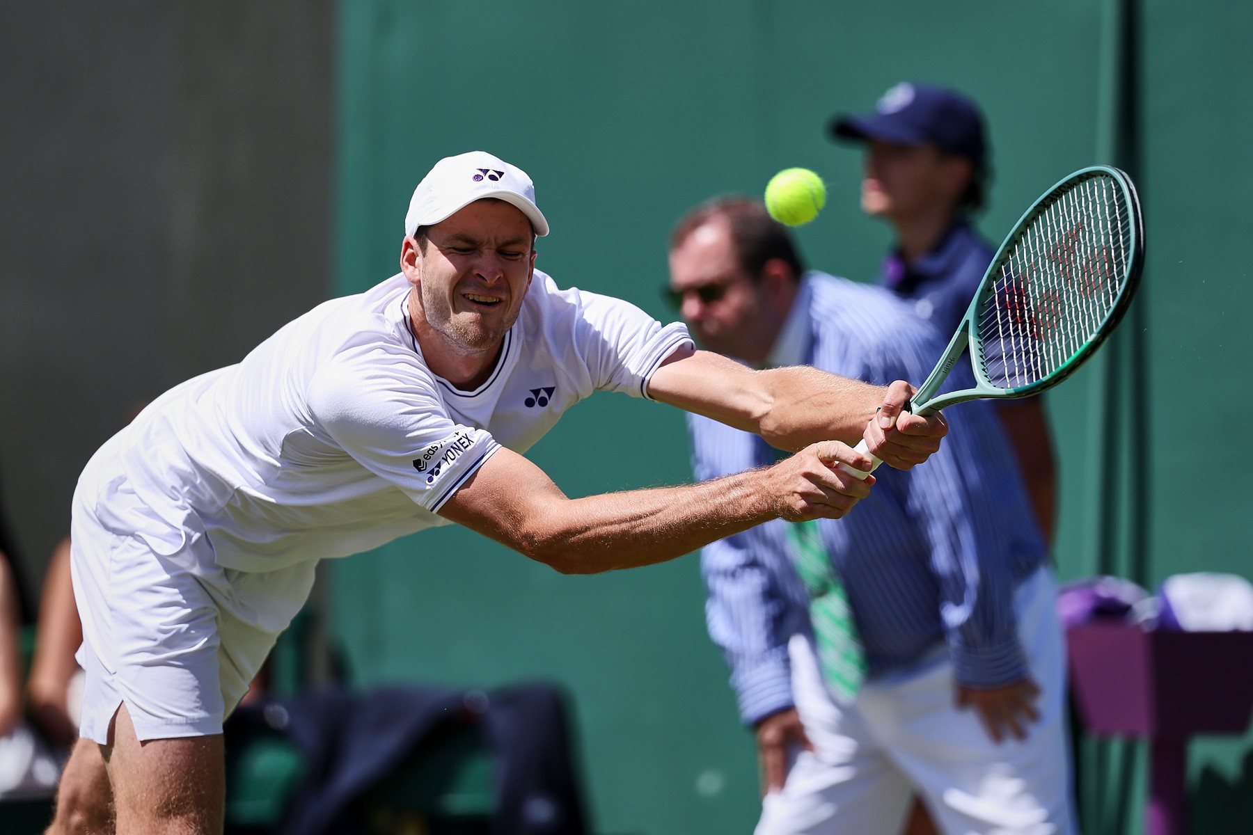 July 5, 2024, London, London, Great Britain: Hubert Hurkacz (POL) returns with backhand  during the The Championships Wimbledon,Image: 887448847, License: Rights-managed, Restrictions: , Model Release: no, Credit line: Mathias Schulz / Zuma Press / Profimedia