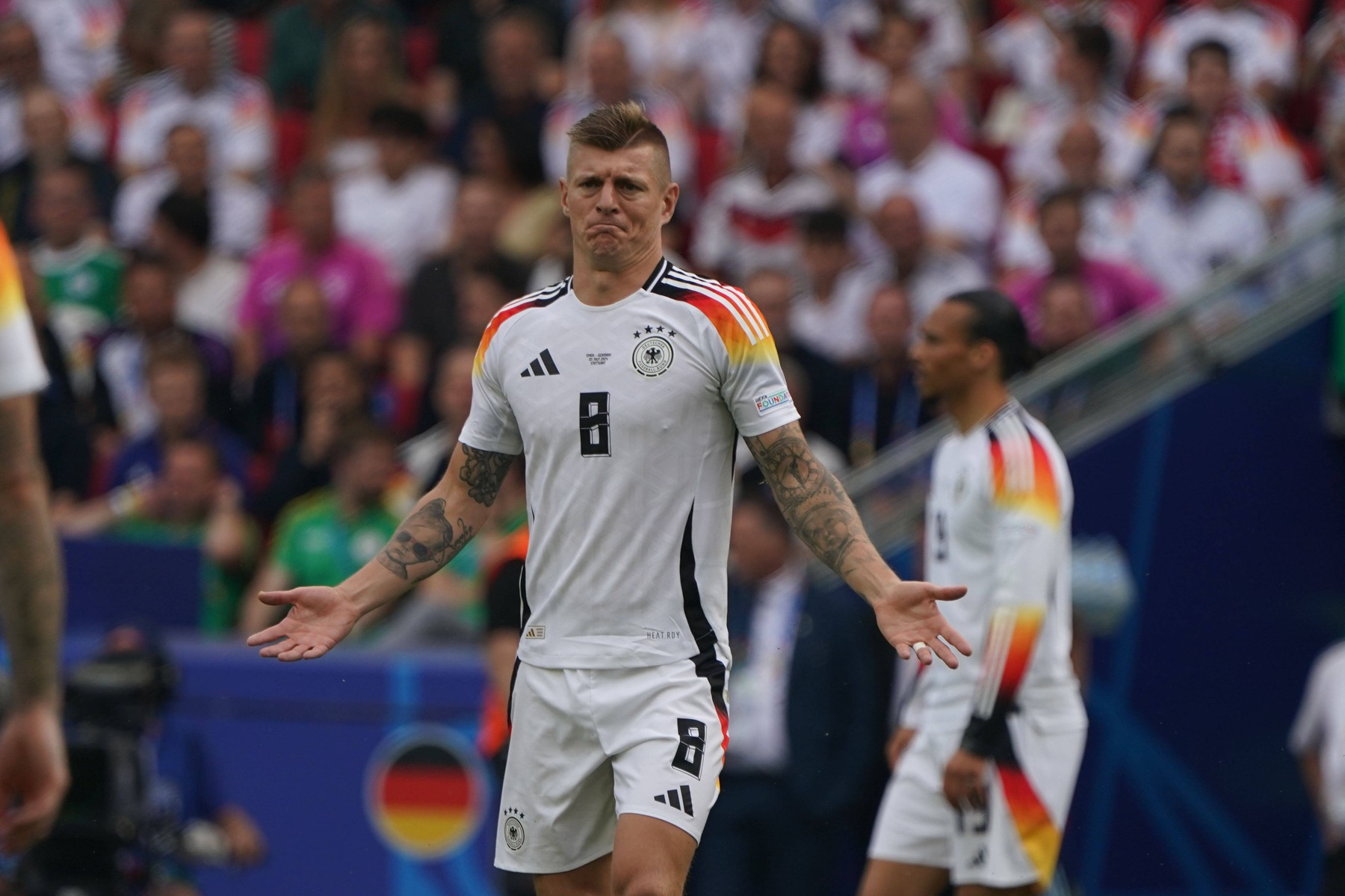 Nationalmannschaft, Fussball, UEFA Euro2024, EM 2024,Viertelfinale, Stuttgart , Spanien-Deutschland Toni Kroos, , Deutschland, Aktion, Einzelbild *** National team, Football, UEFA Euro2024, EM 2024,Quarterfinal, Stuttgart , Spain Germany Toni Kroos, , Germany, Action, Single image,Image: 887637426, License: Rights-managed, Restrictions: Credit images as "Profimedia/ IMAGO", Model Release: no, Credit line: Gladys Chai von der Laage / imago sportfotodienst / Profimedia