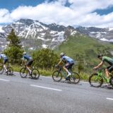 Cyclists (L-R) Italy's Samuele Zoccarato, Austria's Michael Gogl, Norway's Andre Drege, the Netherland's Oscar Riesebeek and Germany's Jonas Rapp ride in a partly snow-covered mountain area during the 4th stage from St. Johann Alpendorf to Kals am Großglockner (151,7 km) of the 2024 Tour of Austria on July 6, 2024.,Image: 887749771, License: Rights-managed, Restrictions: Austria OUT
SOUTH TYROL OUT, Model Release: no, Credit line: Johann GRODER / AFP / Profimedia
