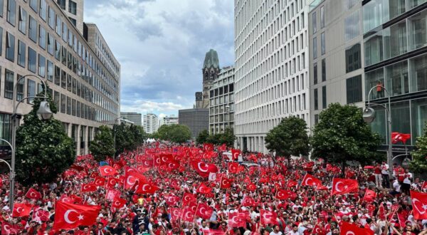 BERLIN, GERMANY - JULY 06: Fans of Turkiye, holding Turkish flags, march as they gather to show their support on the streets ahead of the UEFA EURO 2024 quarter-final football match between Netherlands and Turkiye in Berlin, Germany on July 06, 2024. Murat Karadag / Anadolu/ABACAPRESS.COM,Image: 887783363, License: Rights-managed, Restrictions: , Model Release: no, Credit line: AA/ABACA / Abaca Press / Profimedia