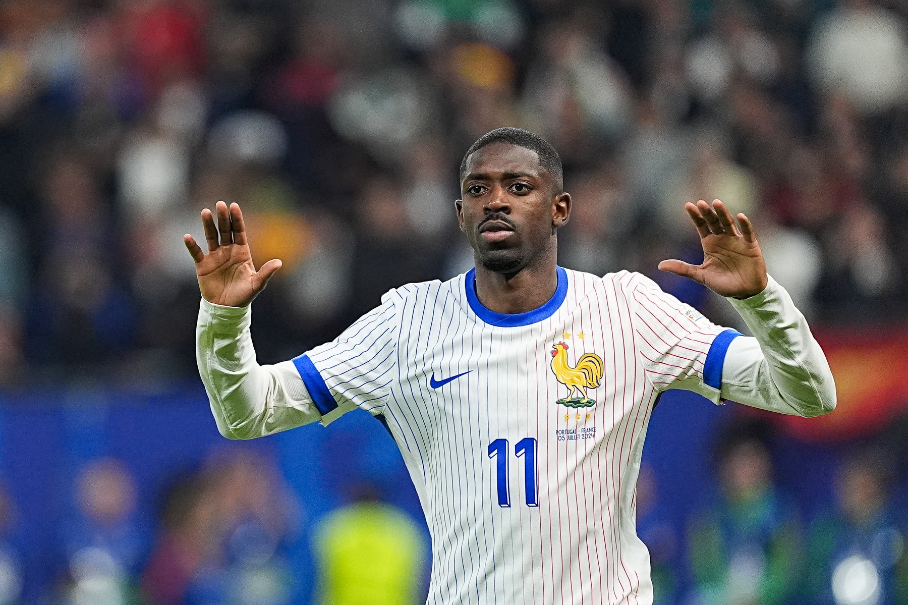 Ousmane Dembele of France seen during the UEFA EURO 2024  match between Portugal and France at Volksparkstadion. Final score: Full time, Portugal 0:0 France and Penalty-Shootout ; Portugal vs France (3-5),Image: 887887732, License: Rights-managed, Restrictions: *** World Rights ***, Model Release: no, Credit line: SOPA Images / ddp USA / Profimedia