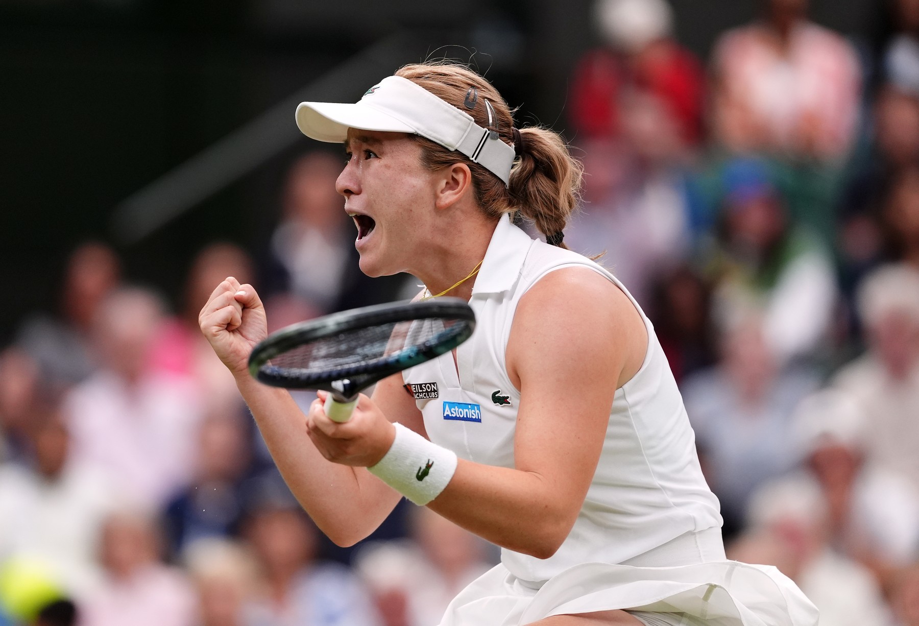 Lulu Sun after beating Emma Raducanu on day seven of the 2024 Wimbledon Championships at the All England Lawn Tennis and Croquet Club, London. Picture date: Sunday July 7, 2024.,Image: 888041447, License: Rights-managed, Restrictions: Editorial use only. No commercial use without prior written consent of the AELTC. Still image use only - no moving images to emulate broadcast. No superimposing or removal of sponsor/ad logos., Model Release: no, Credit line: John Walton / PA Images / Profimedia