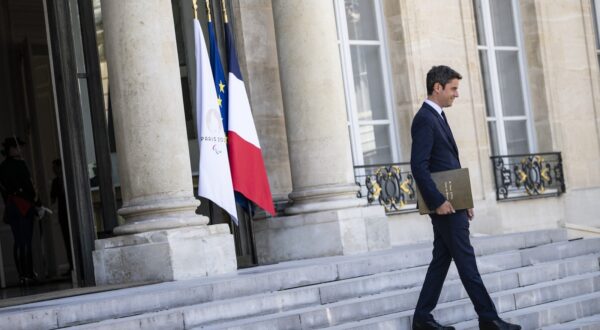 French Prime Minister Gabriel Attal leaves Elysee Palace after the weekly cabinet meeting in Paris on July 16, 2024. Photo by Eliot Blondet/ABACAPRESS.COM