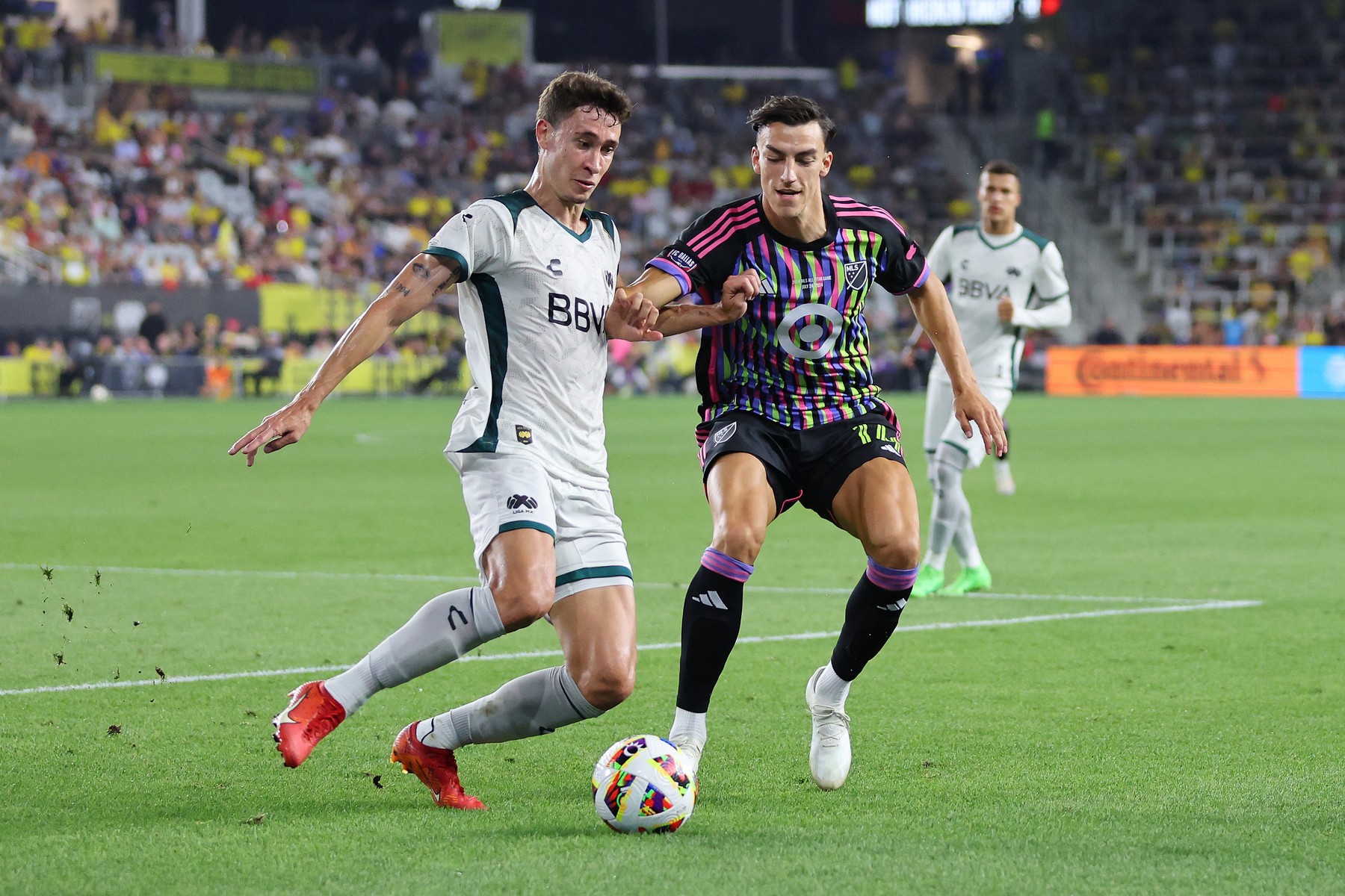 COLUMBUS, OHIO - JULY 24: Petar Musa #14 of the MLS All-Stars and Rodrigo Dourado #14 of the LIGA MX All-Stars work for a ball during the second half of the MLS All-Star game between the LIGA MX All-Stars and the MLS All-Stars at Lower.com Field on July 24, 2024 in Columbus, Ohio.   Stacy Revere,Image: 892164382, License: Rights-managed, Restrictions: , Model Release: no, Credit line: Stacy Revere / Getty images / Profimedia