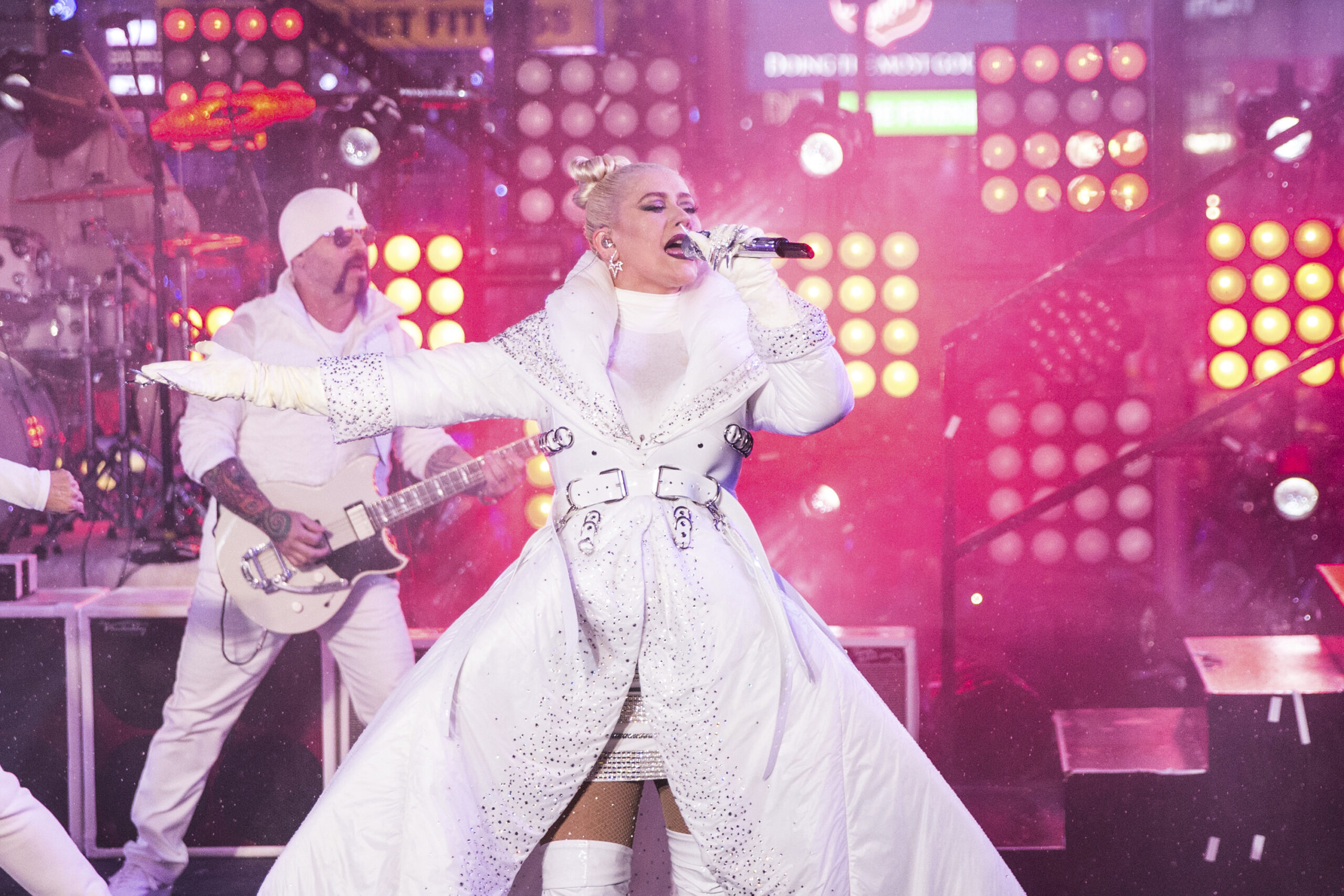 FILE - In this Dec. 31, 2018 file photo, Christina Aguilera performs at the New Year's Eve celebration in Times Square in New York. Aguilera is joining the growing number of musicians launching residencies in Las Vegas. The singer announced Tuesday, Jan. 29, 2019, that “Christina Aguilera: The Xperience” will open at Zappos Theater at Planet Hollywood Resort & Casino on May 31. Aguilera announced 16 performances. Tickets go on sale Saturday. (Photo by Joe Russo/Invision/AP, File)