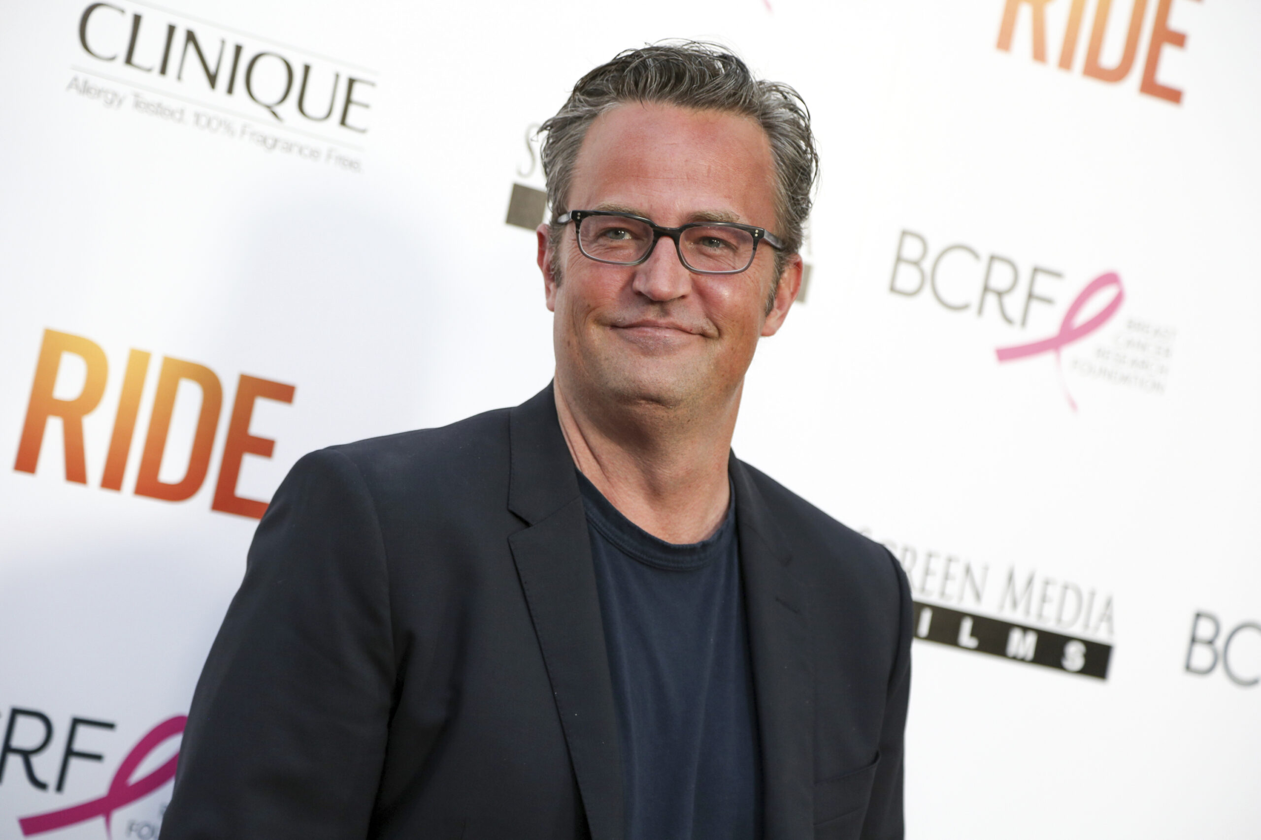 FILE - In this April 28, 2015, file photo, Matthew Perry arrives at the LA Premiere of "Ride" in Los Angeles. On Monday, Dec. 11, 2023 the California-based tech giant released its annual “Year in Search,” which includes top global inquires ranging from 2023's unforgettable pop culture moments (hello, Barbenheimer), to the loss of beloved figures and tragic news carrying worldwide repercussions. (Photo by Rich Fury/Invision/AP, File)