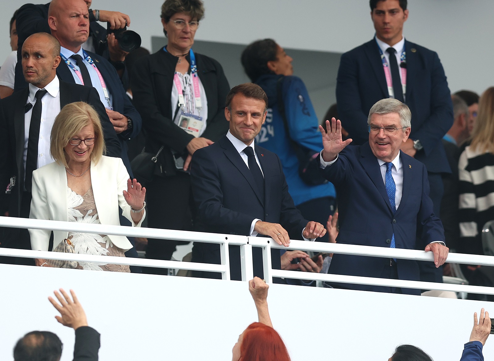 Pariz, 26.07.2024 - Ceremonija otvaranja Olimpijskih igara Pariz 2024 na Trocadero trgu u Parizu. Na slici Emmanuel Macron, Thomas Bach. foto HINA/ POOL/ Damir SENÈAR/ lsd