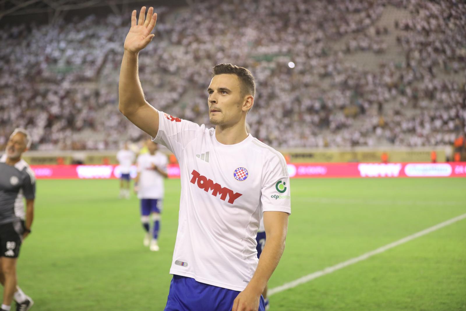 25.07.2024., Split - Prva utakmica drugog pretkola Konferencijske Lige: HNK Hajduk - HB Torshavn.Strijelac Filip Uremovic na zavrsetku utakmice. Photo: Ivo Cagalj/PIXSELL