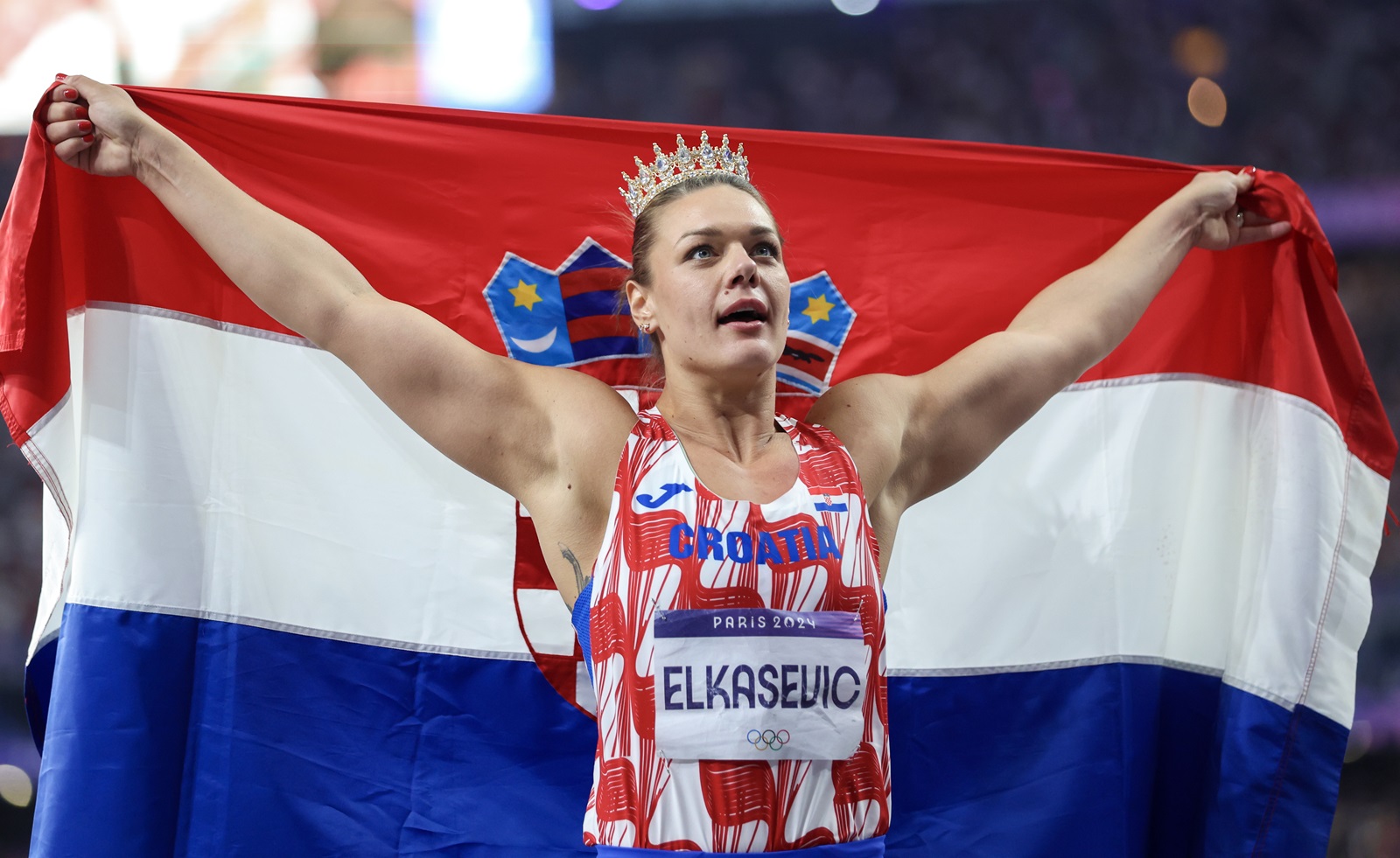 Pariz, 05.08.2024 - Hrvatska atletičarka Sandra Elkasević osvojila je brončanu medlaju u bacanju diska na Olimpijskim igrama u Parizu s hicem od 67.51 metara.   
foto HINA/ Damir SENČAR/ ds