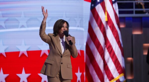 epa11555843 US Vice President Kamala Harris addresses the audience on the opening night of the Democratic National Convention (DNC) at the United Center in Chicago, Illinois, USA, 19 August 2024. The 2024 Democratic National Convention is being held 19 to 22 August 2024 in which delegates of the United States' Democratic Party will vote on the party's platform and ceremonially vote for the party's nominees for president and vice president, Vice President Kamala Harris and Governor Tim Walz of Minnesota, for the upcoming presidential election.  EPA/JUSTIN LANE