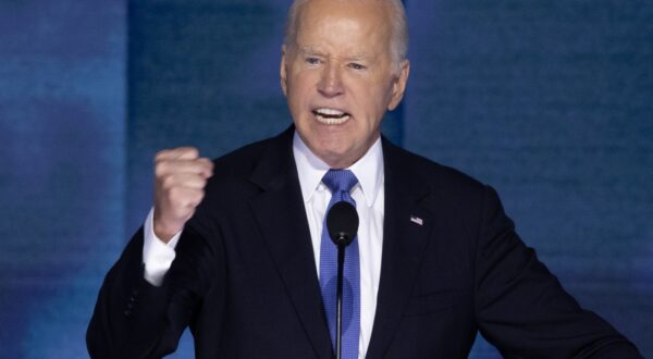 epa11556080 US President Joe Biden speaks during the opening night of the Democratic National Convention (DNC) at the United Center in Chicago, Illinois, USA, 19 August 2024. The 2024 Democratic National Convention is being held from 19 to 22 August 2024, during which delegates of the United States' Democratic Party will vote on the party's platform and ceremonially vote for the party's nominee for president, Vice President Kamala Harris, and for vice president, Governor Tim Walz of Minnesota, for the upcoming presidential election.  EPA/MICHAEL REYNOLDS