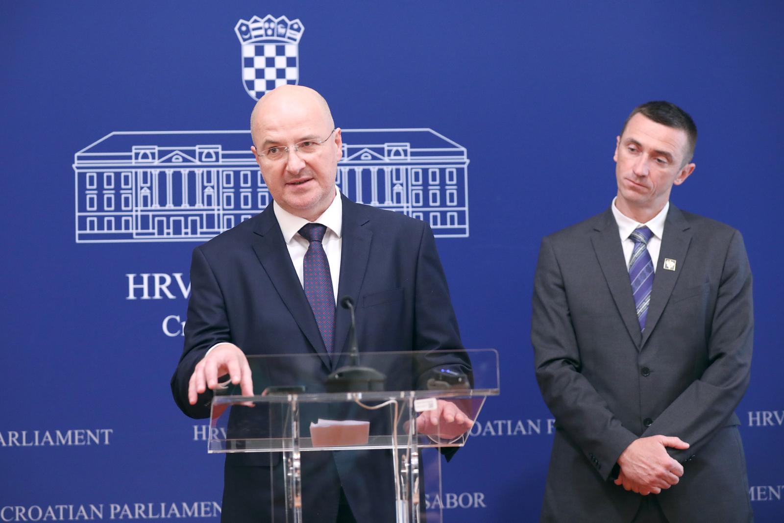 06.07.2023., Zagreb - Na konferenciji za medije odrzanoj u Saboru o temi "4. Pride Ride odrzan u zagrebackom Sigetu“ govorili su Ivan Penava i Mario Radic.  Photo: Patrik Macek/PIXSELL