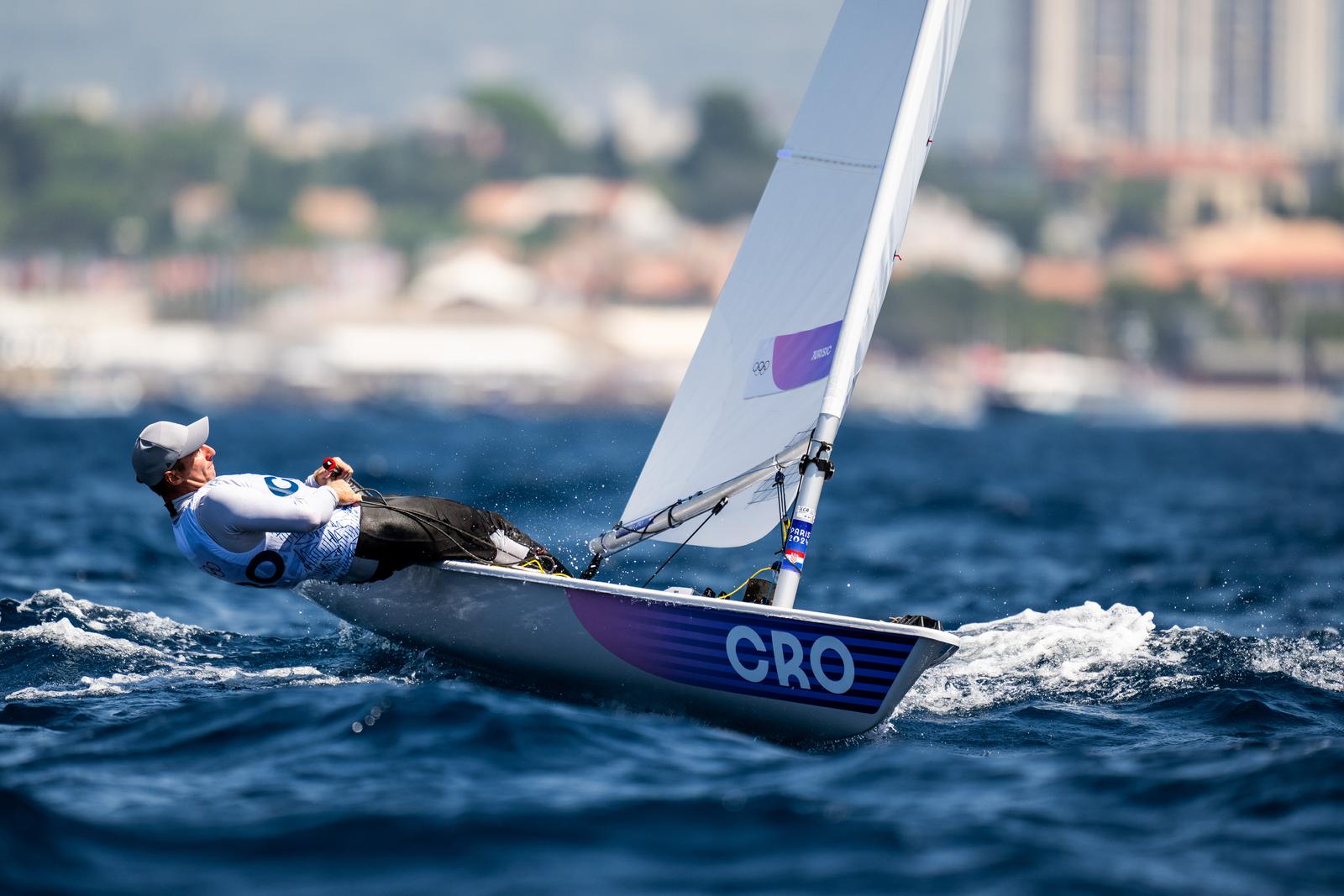 240801 Filip Jurisic of Croatia compete in men's dinghy - laser radial sailing race 1 during day 6 of the Paris 2024 Olympic Games on August 1, 2024 in Marseille. 
Photo: Petter Arvidson / BILDBYRÅN / kod PA / PA0854
bbeng segling sailing olympic games olympics os ol olympiska spel olympiske leker paris 2024 paris-os paris-ol kroatien croatia grappa33 (Photo by PETTER ARVIDSON/Bildbyran/Sipa USA) Photo: Sipa USA/PIXSELL