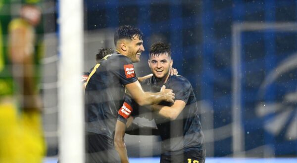 02.08.2024., stadion Maksimir, Zagreb - SuperSport HNL, 01. kolo, GNK Dinamo - NK Istra 1961. Slavlje nogometasa Dinama nakon pogotka Ronaela Pierrea-Gabriela za vodstvo 5:0. Sandro Kulenovic, Martin Baturina Photo: Josip Mikacic/PIXSELL