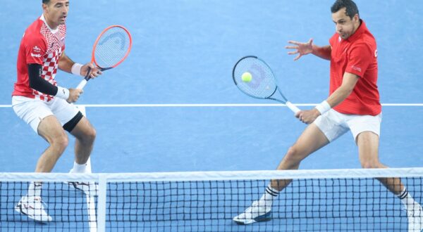 04.02.2024., Varazdin - Davis Cup susret Hrvatske i Belgije, mec parova, Ivan Dodig/Mate Pavic - Gille Sander/Vliegen Joran. Photo: Sanjin Strukic/PIXSELL