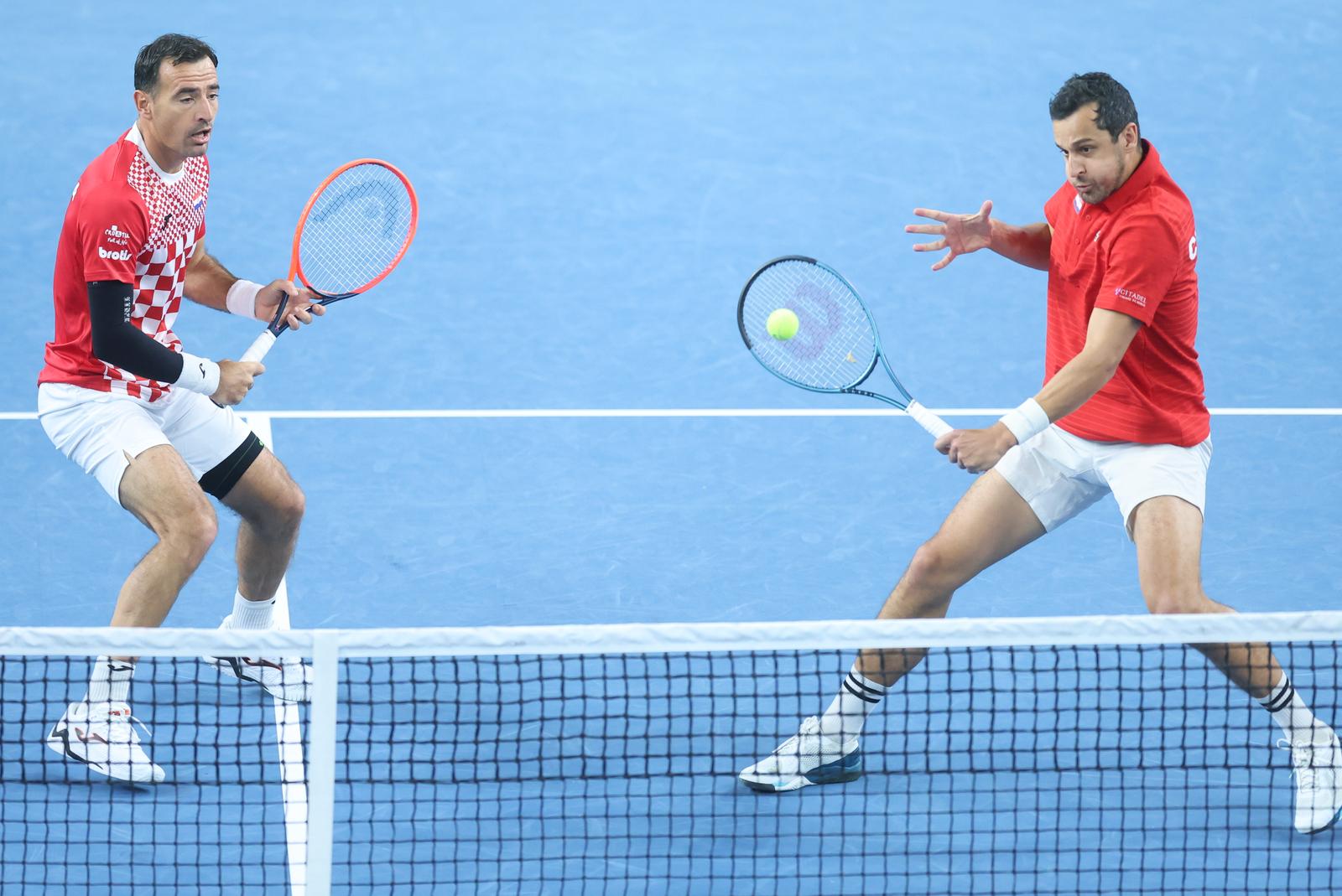 04.02.2024., Varazdin - Davis Cup susret Hrvatske i Belgije, mec parova, Ivan Dodig/Mate Pavic - Gille Sander/Vliegen Joran. Photo: Sanjin Strukic/PIXSELL