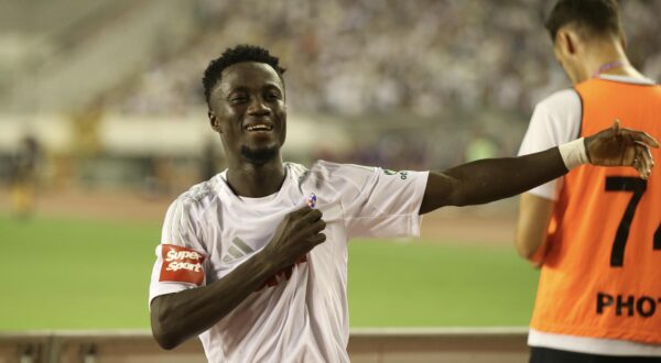 04.08.2024., stadion Poljud, Split - SuperSport HNL, 01. kolo, HNK Hajduk - NK Slaven Belupo. Abdoulie Sanyang slavi postignuti pogodak za vodstvo Hajduka 2:0. Photo: Ivo Cagalj/PIXSELL