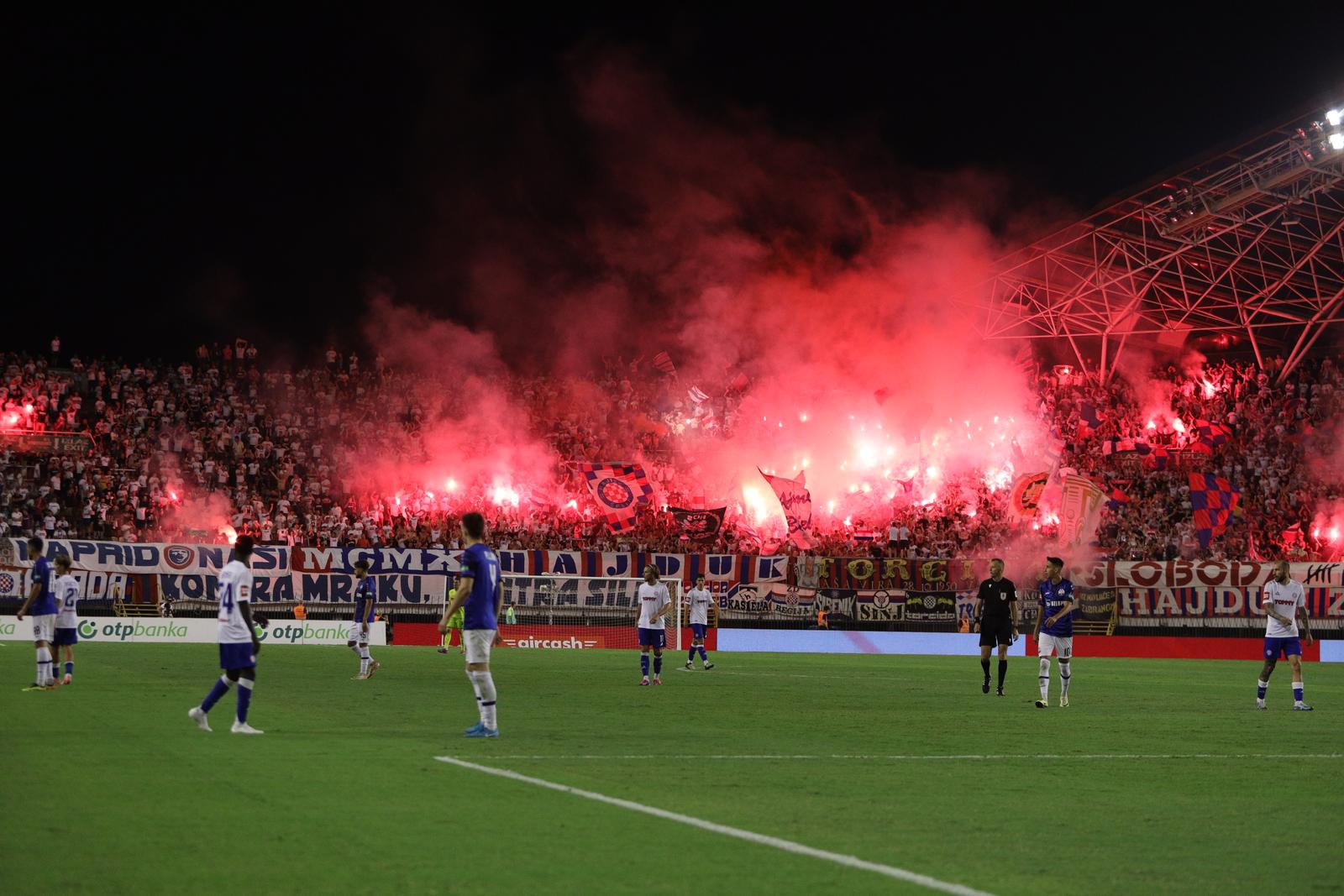 04.08.2024., stadion Poljud, Split - SuperSport HNL, 01. kolo, HNK Hajduk - NK Slaven Belupo. Navijaci Hajduka, Torcida Photo: Sime Zelic/PIXSELL