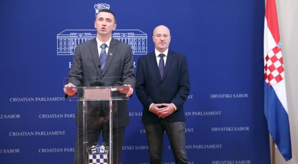 06.07.2023., Zagreb - Na konferenciji za medije odrzanoj u Saboru o temi "4. Pride Ride odrzan u zagrebackom Sigetu“ govorili su Ivan Penava i Mario Radic.  Photo: Patrik Macek/PIXSELL