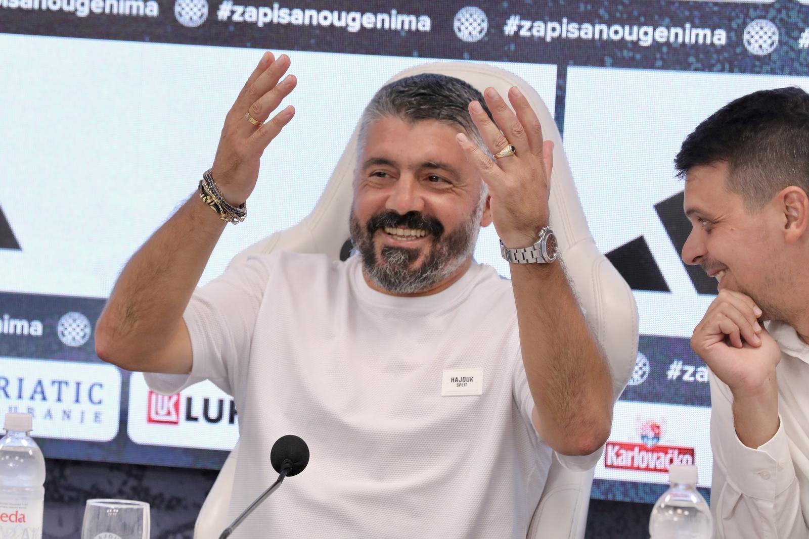 07.08.2024., Split - Konferencija za medije HNK-a Hajduk uoci prve utakmice 3. pretkola kvalifikacija za UEFA Konferencijsku ligu protiv MFK Ruzomberoka. trener Hajduka Gennaro Gattuso Photo: Ivo Cagalj/PIXSELL