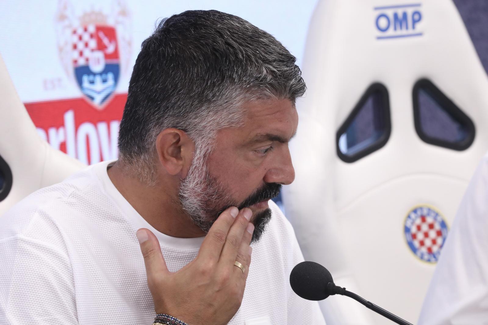 07.08.2024., Split - Konferencija za medije HNK-a Hajduk uoci prve utakmice 3. pretkola kvalifikacija za UEFA Konferencijsku ligu protiv MFK Ruzomberoka. trener Hajduka Gennaro Gattuso Photo: Ivo Cagalj/PIXSELL