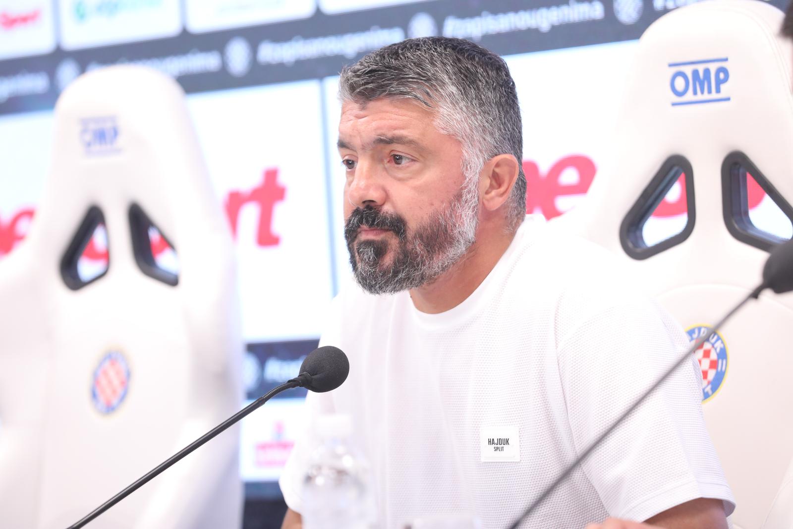 07.08.2024., Split - Konferencija za medije HNK-a Hajduk uoci prve utakmice 3. pretkola kvalifikacija za UEFA Konferencijsku ligu protiv MFK Ruzomberoka. trener Hajduka Gennaro Gattuso Photo: Ivo Cagalj/PIXSELL