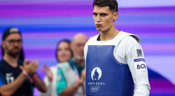 10.08.2024., Pariz, Francuska - XXXIII. Olimpijske igre Pariz 2024. Taekwondo, osminafinala, muskarci preko 80kg, Ivan Sapina, Hrvatska - Alasan Ann, Gambija. Photo: Igor Kralj/PIXSELL