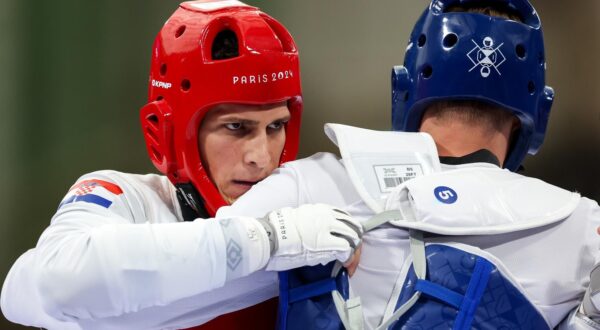 10.08.2024., Pariz, Francuska - XXXIII. Olimpijske igre Pariz 2024. Taekwondo, cetvrtfinale, muskarci preko 80kg, Richard Andre Ordemann, Norveska - Ivan Sapina, Hrvatska. Photo: Igor Kralj/PIXSELL