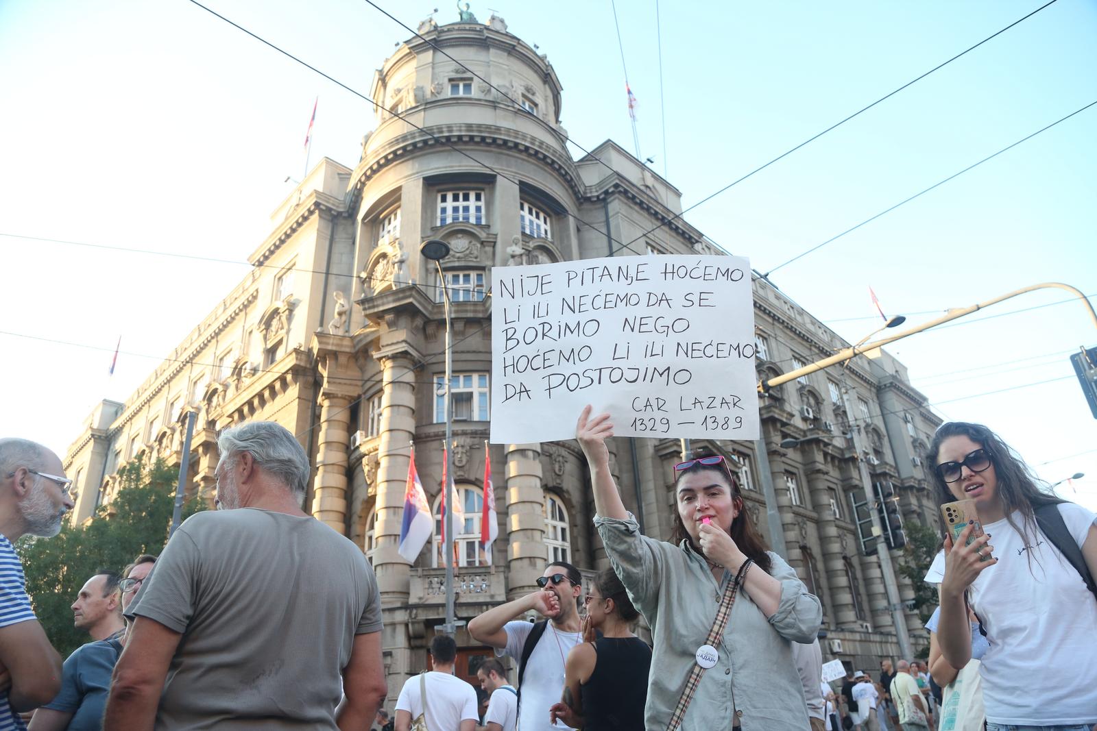 11, August, 2024, Belgrade -A protest started in front of the Government of Serbia at 6:00 p.m. where disgruntled citizens and activists are protesting because of the arrest of three activists who were fined for misdemeanors. Photo: F.S./ATAImages

11, avgust, 2024, Beograd - Ispred Vlade Srbije u 18 sati je poceo je protest gde protestvuju nezadovoljni gradjani i aktivisti zbog hapsenja troje aktivista koji su prekrsajno kaznjeni. Photo: F.S./ATAImages Photo: F.S./ATAImages/PIXSELL