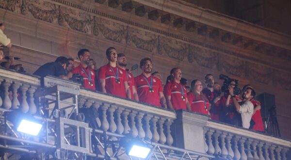 12, August, 2024, Belgrade - In front of the Assembly of the City of Belgrade, a traditional, solemn reception was organized for Serbian Olympians who won medals at the Olympic Games in Paris. Photo: F.S./ATAImages

12, avgust, 2024, Beograd - Ispred Skupstine grada Beograda organizovan je tradicionalni, svecani docek srpskih olimpijaca koji su na Olimpijskim igrama u Parizu osvojili medalje. Photo: F.S./ATAImages Photo: F.S./ATAImages/PIXSELL