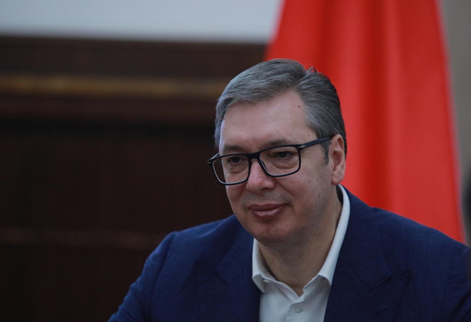 13, August, 2024, Belgrade - The President of the Republic of Serbia, Aleksandar Vucic, met with the State Counselor of the State Council of the People's Republic of China,  Shen Yiqin. Aleksandar Vucic. Photo: Milos Tesic/ATAImages

13, avgust, 2024, Beograd - PPredsednik Republike Srbije Aleksandar Vucic sastao se sa drzavnom savetnicom Drzavnog saveta Narodne Republike Kine Sen Jicin. Photo: Milos Tesic/ATAImages Photo: Milos Tesic/ATAImages/PIXSELL