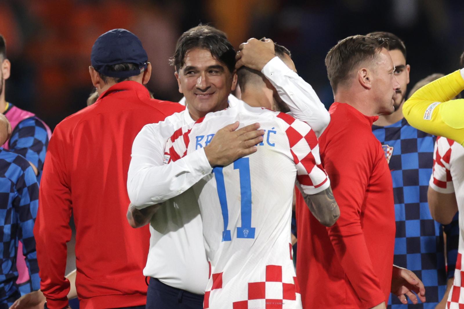 14.06.2023., stadion Feyenoord "De Kuip", Rotterdam, Nizozemska - UEFA Liga Nacija, polufinale, Nizozemska - Hrvatska. izbornik Hrvatske Zlatko Dalic, MArcelo Brozovic Photo: Luka Stanzl/PIXSELL