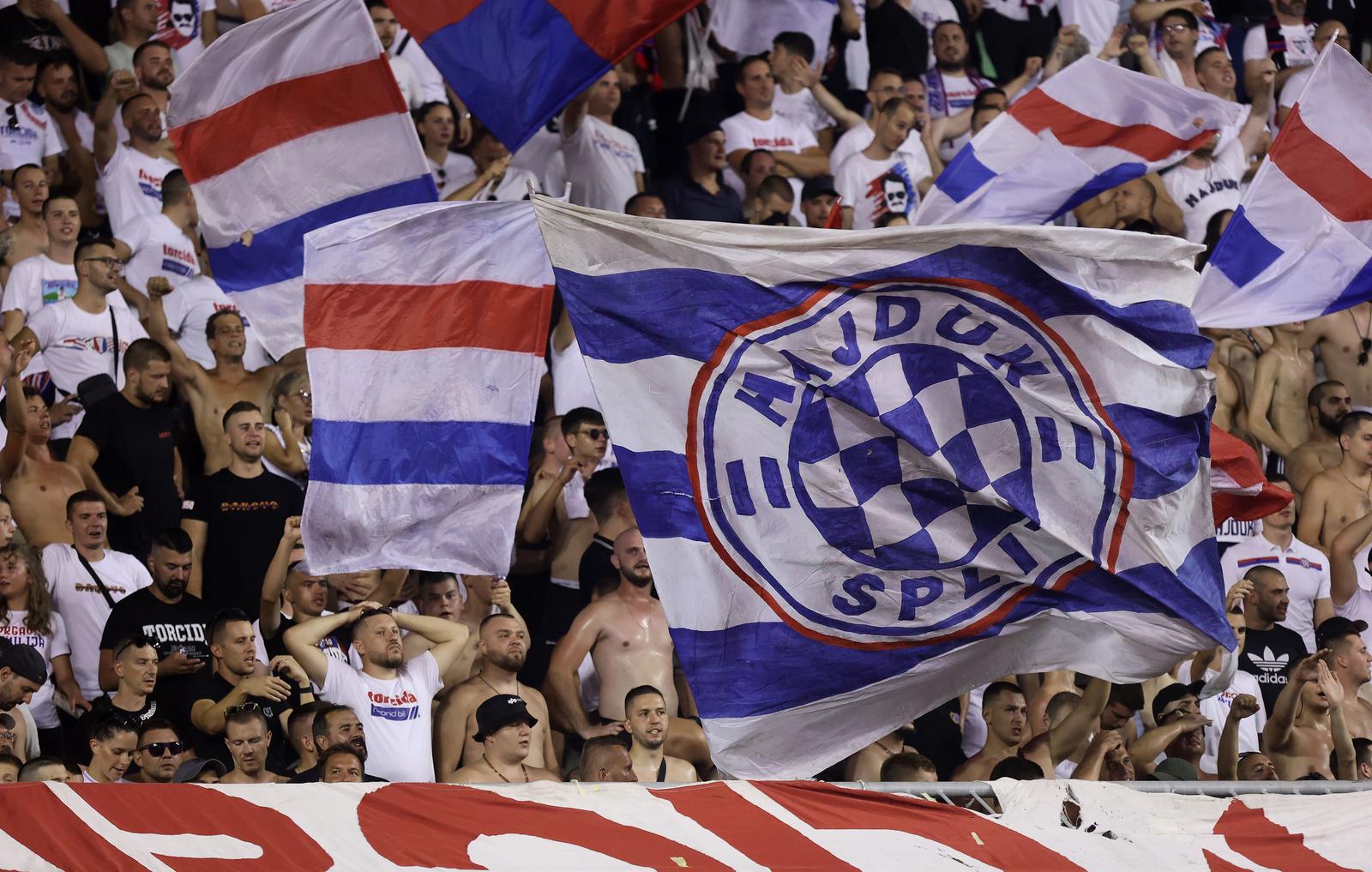 15.08.2024., stadion Poljud, Split - Uzvratna utakmica 3. pretkola kvalifikacija za UEFA Konferencijsku ligu, HNK Hajduk - MFK Ruzomberok. Navijaci Hajduka, Torcida Photo: Ivana Ivanovic/PIXSELL