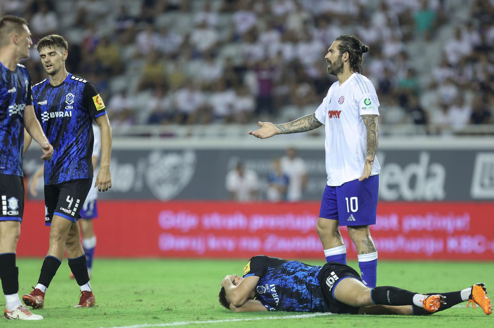 18.08.2024., stadion Poljud, Split - SuperSport HNL, 03. kolo, HNK Hajduk - NK Varazdin. Novak Tepsic, Marko Livaja Photo: Ivana Ivanovic/PIXSELL