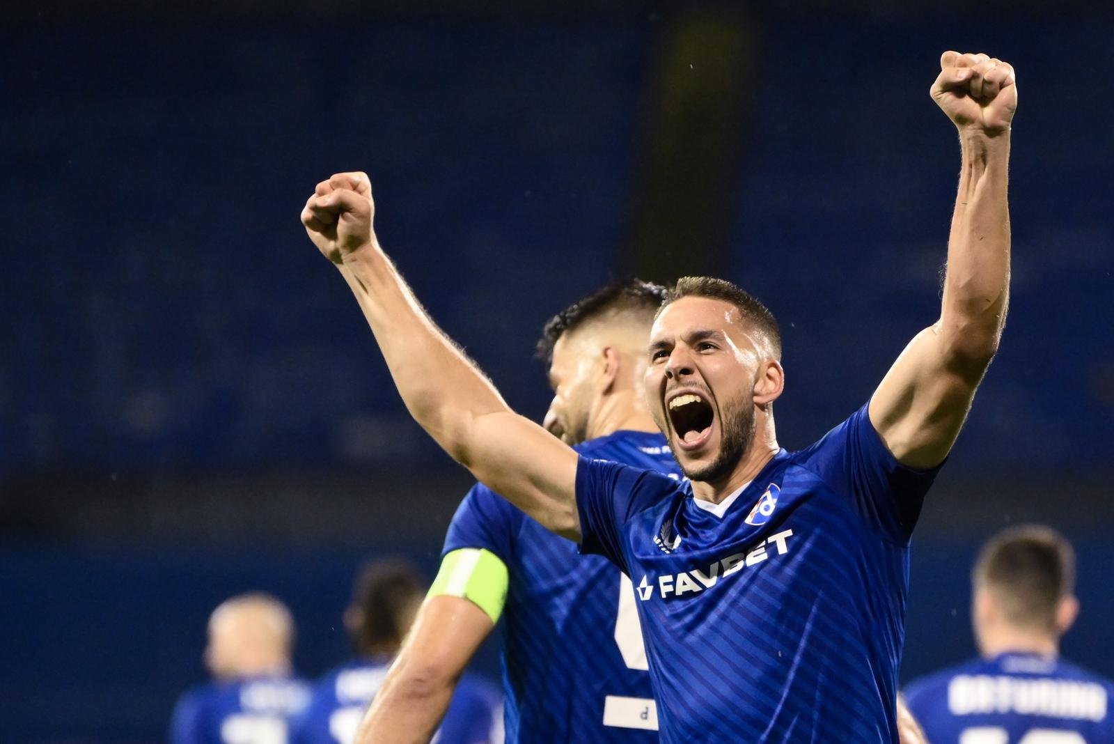 20.08.2024., stadion Maksimir, Zagreb - Prva utakmica play-offa za ulazak u UEFA Ligu prvaka, GNK Dinamo - FK Qarabag. Marko Pjaca slavi postignuti pogodak za vodstvo Dinama 1:0. Photo: Josip Regovic/PIXSELL