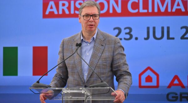 23, July, 2024, Nis - The President of the Republic of Serbia, Aleksandar Vucic, attended the solemn ceremony of laying the foundation stone for the construction of the factory of the company "Ariston". Aleksandra Vucic. Photo: Dimitrije Nikolic/ATAImages

23, jul, 2024, Nis - Predsednik Republike Srbije Aleksandar Vucic prisustvovao je svecanoj ceremoniji polaganja kamena temeljca za izgradnju fabrike kompanije "Ariston". Photo: Dimitrije Nikolic/ATAImages Photo: Dimitrije Nikolic/ATAImages/PIXSELL