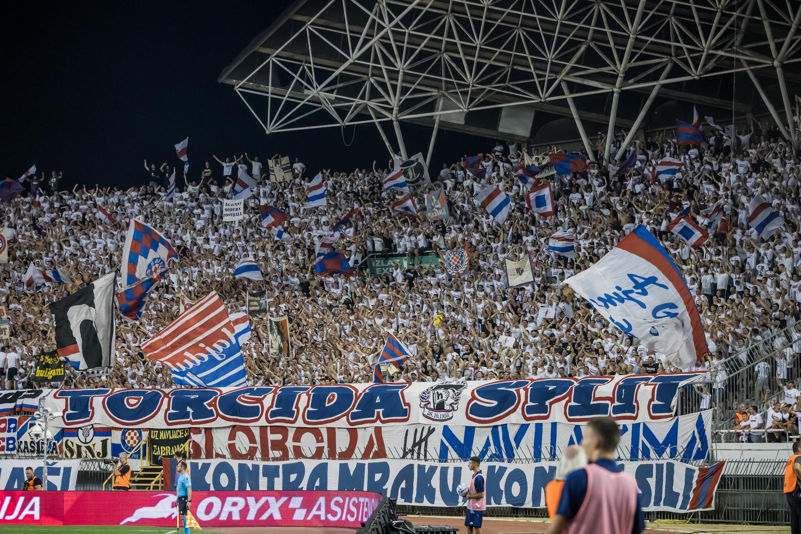 25.07.2024., Split - Prva utakmica drugog pretkola Konferencijske Lige: HNK Hajduk - HB Torshavn.
Na fotografiji:   Torcida. Photo: Zvonimir Barisin/PIXSELL