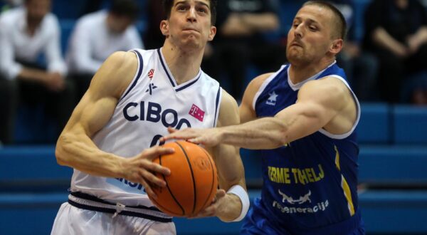 30.03.2022., Zagreb, KC Drazen Petrovic - Trece kolo Lige prvaka HT Premijer lige, KK Cibona - KK Zabok. Amar Gegic, Veljko Budimir Photo: Zeljko Hladika/PIXSELL