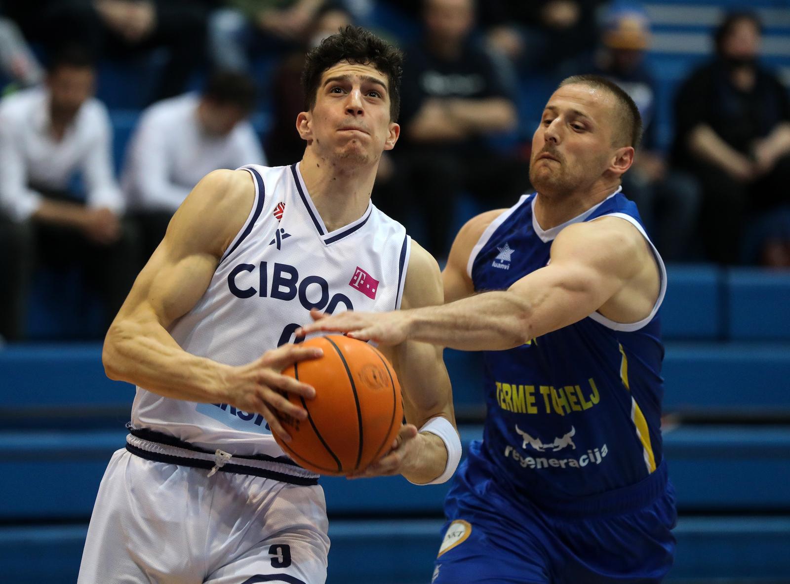 30.03.2022., Zagreb, KC Drazen Petrovic - Trece kolo Lige prvaka HT Premijer lige, KK Cibona - KK Zabok. Amar Gegic, Veljko Budimir Photo: Zeljko Hladika/PIXSELL