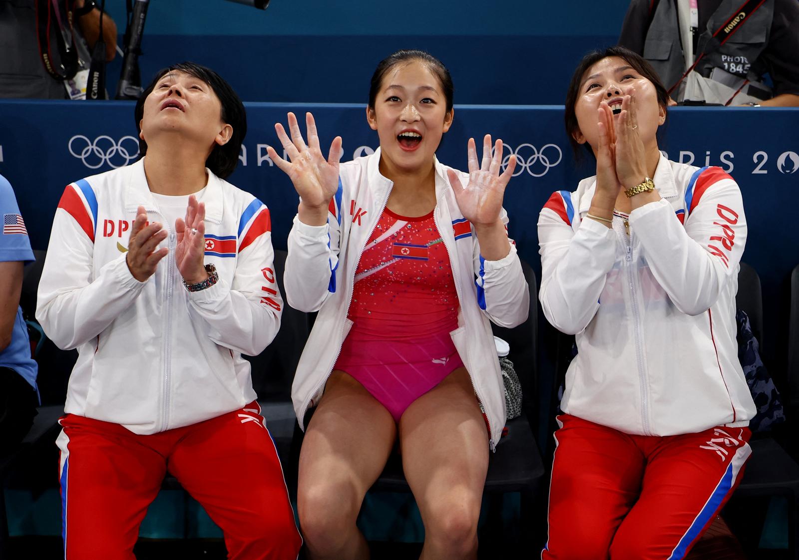 Paris 2024 Olympics - Artistic Gymnastics - Women's Vault Final - Bercy Arena, Paris, France - August 03, 2024. Chang Ok An of North Korea after her performance. REUTERS/Hannah Mckay Photo: HANNAH MCKAY/REUTERS