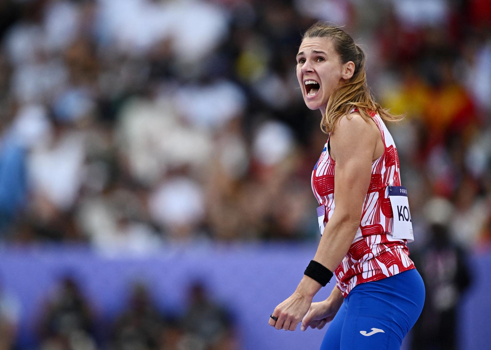 Paris 2024 Olympics - Athletics - Women's Javelin Throw Qualification-Gp B - Stade de France, Saint-Denis, France - August 07, 2024. Sara Kolak of Croatia reacts after her throw REUTERS/Dylan Martinez Photo: Dylan Martinez/REUTERS