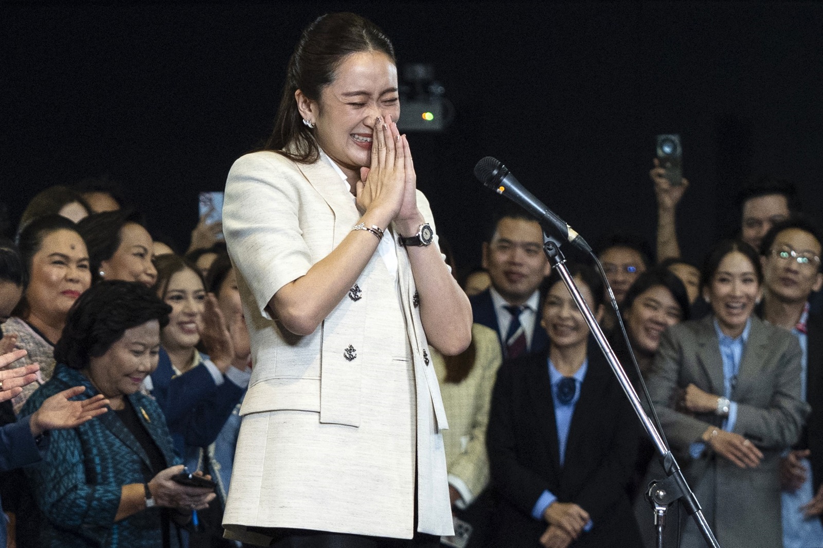 Thailand's new Prime Minister Paetongtarn Shinawatra, known by her nickname "Ung Ing" and daughter of former prime minister Thaksin Shinawatra, reacts during a press conference in Bangkok on August 16, 2024. Thai lawmakers on August 16 appointed the 37-year-old daughter of billionaire Thaksin Shinawatra as prime minister, elevating a third member of the influential but divisive clan to the nation's top job.,Image: 899115041, License: Rights-managed, Restrictions: , Model Release: no, Credit line: Chanakarn Laosarakham / AFP / Profimedia