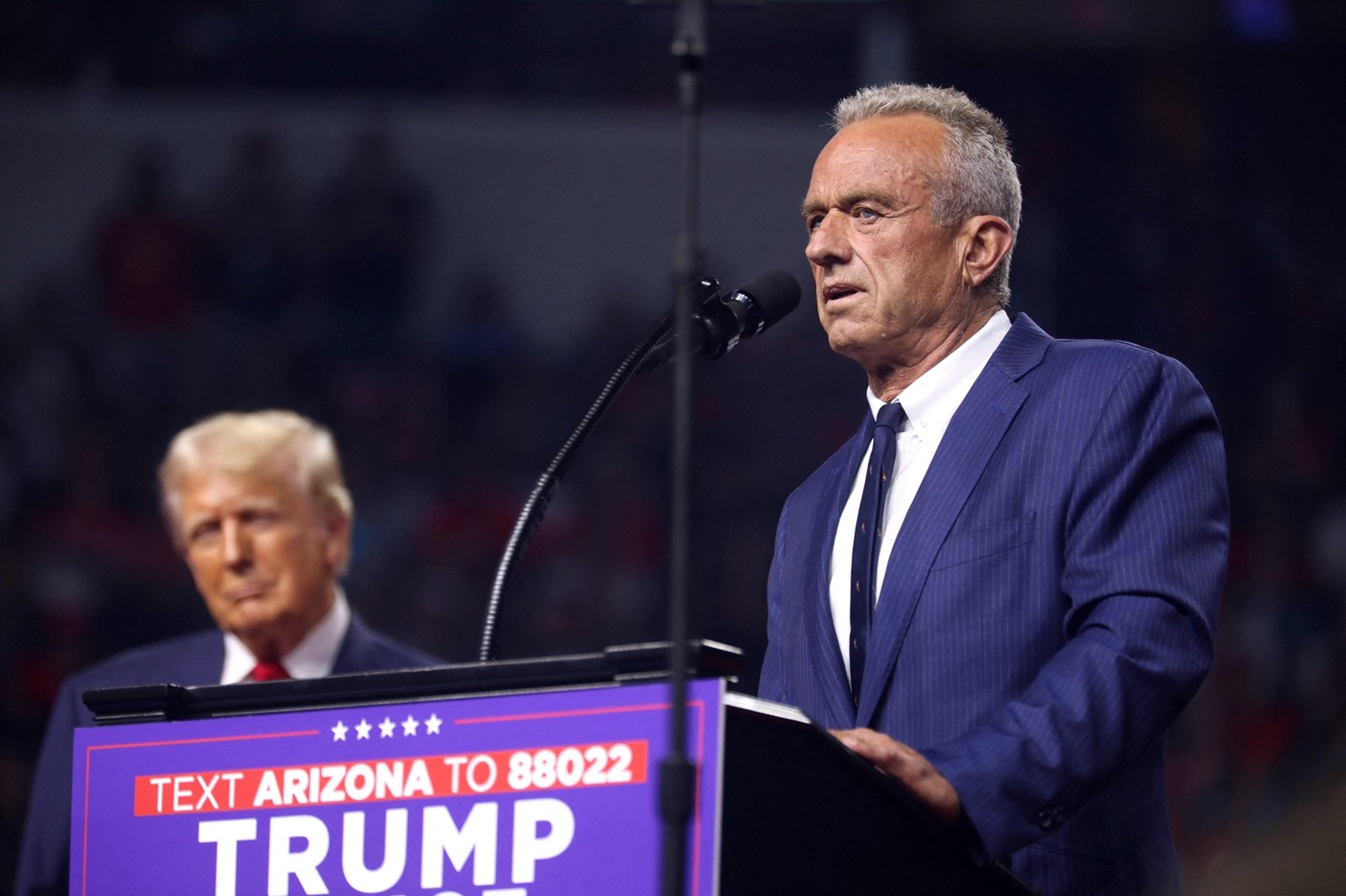 August 23, 2024, Glendale, Arizona, USA: Former President of the United States DONALD TRUMP speaks at a campaign rally in Glendale, Arizona.
23 Aug 2024
Pictured: August 23, 2024, Glendale, Arizona, USA: ROBERT F. KENNEDY, JR. and former President of the United States DONALD TRUMP speak at a campaign rally in Glendale, Arizona.,Image: 901145264, License: Rights-managed, Restrictions: NO Argentina, Australia, Bolivia, Brazil, Chile, Colombia, Finland, France, Georgia, Hungary, Japan, Mexico, Netherlands, New Zealand, Poland, Romania, Russia, South Africa, Uruguay, Model Release: no, Credit line: ZUMAPRESS.com / MEGA / The Mega Agency / Profimedia