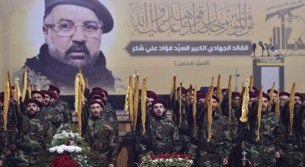 epaselect epa11515262 Hezbollah fighters gather prior to the funeral procession for late senior Hezbollah commander Fuad Shukr, killed in an Israeli strike, in Beirut, Lebanon, 01 August 2024. Hezbollah and the Israel Defense Forces (IDF) confirmed that Shukr was killed in an Israeli strike on 30 July in the Haret Hreik neighborhood of Beirut. Lebanon's state media said at least four people were killed.  EPA/WAEL HAMZEH