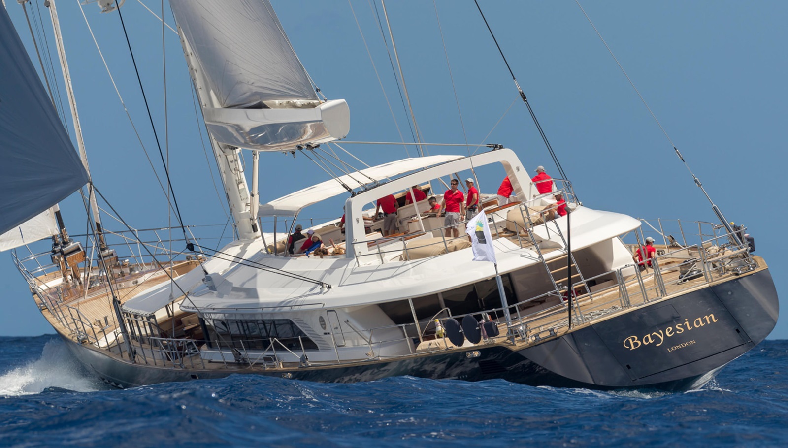 epa11555084 A handout photo made available on 19 August 2024 by Perini Navi Press Office shows the 'Bayesian' sailing boat, in Palermo, Sicily, Italy. At least one person died, six remain missing and 15 passengers were rescued, after a 56-meter-long luxury sailboat, the Bayesian, with 22 people on board, sank at dawn on 19 August off Porticello, near Palermo, after a tornado hit the area.  EPA/PERINI NAVI PRESS OFFICE / HANDOUT HANDOUT EDITORIAL USE ONLY/NO SALES