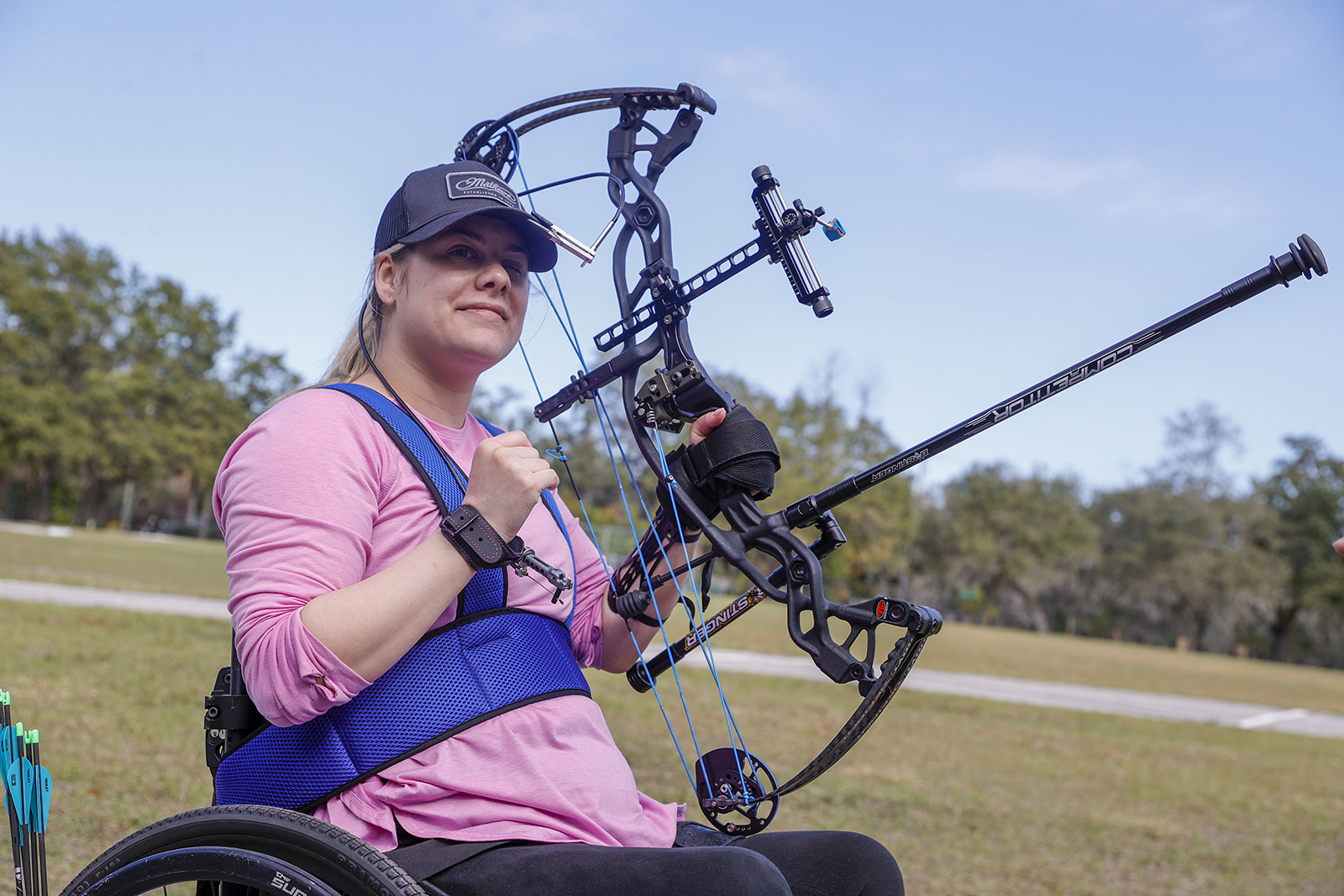 January 26, 2023, Tampa: Tracy Otto pauses during an archery practice session at All People's Life Center in Tampa, Florida in January. Otto, 27, was paralyzed from the chest down when an ex-boyfriend attacked her in 2019. She got into archery after the attack and is now aiming to compete in the 2024 Paralympics in Paris.,Image: 768352948, License: Rights-managed, Restrictions: , Model Release: no, Credit line: Ivy Ceballo / Zuma Press / Profimedia