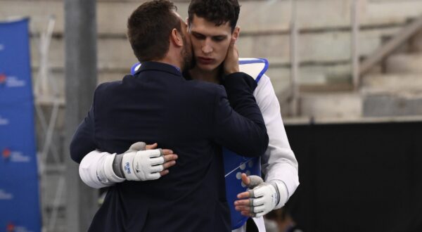 June 9, 2023, Rome, Italy: Ivan SAPINA (CRO) vs Nikita RAFALOVICH (UZB) during Semi Finals round Men +80kg of World Taekwondo Grand Prix at Foro Italico, Nicola Pietrangeli Stadium, 9th June 2023, Rome, Italy.,Image: 782617894, License: Rights-managed, Restrictions: * Italy Rights Out *, Model Release: no, Credit line: Domenico Cippitelli / Zuma Press / Profimedia